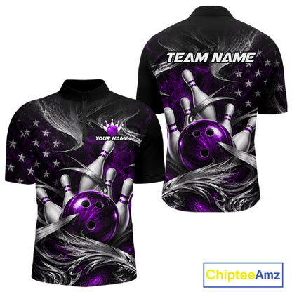 Custom Purple Silver Smoke Bowling Team Shirts Bowling Jersey for Men Bowling League HNT536