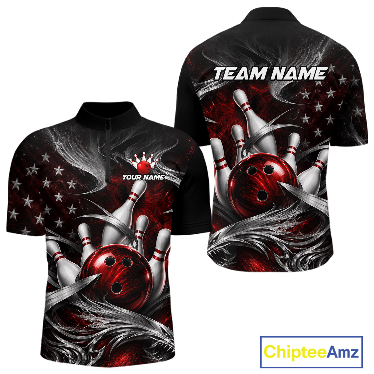 Custom Red Silver Smoke Bowling Team Shirts Bowling Jersey for Men Bowling League HNT536