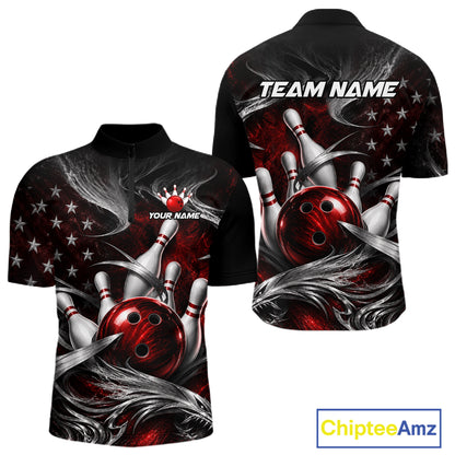 Custom Red Silver Smoke Bowling Team Shirts Bowling Jersey for Men Bowling League HNT536