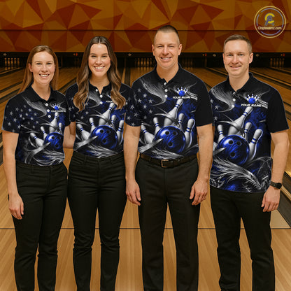 Custom Blue Silver Smoke Bowling Team Shirts Bowling Jersey for Men Bowling League HNT536