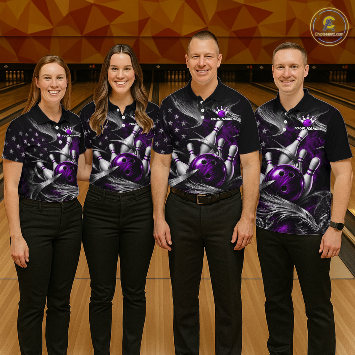 Custom Purple Silver Smoke Bowling Team Shirts Bowling Jersey for Women Bowling League HNT536