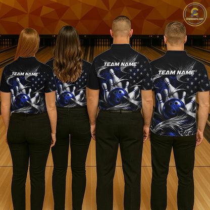 Custom Blue Silver Smoke Bowling Team Shirts Bowling Jersey for Women Bowling League HNT536