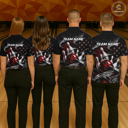 Custom Red Silver Smoke Bowling Team Shirts Bowling Jersey for Women Bowling League HNT536
