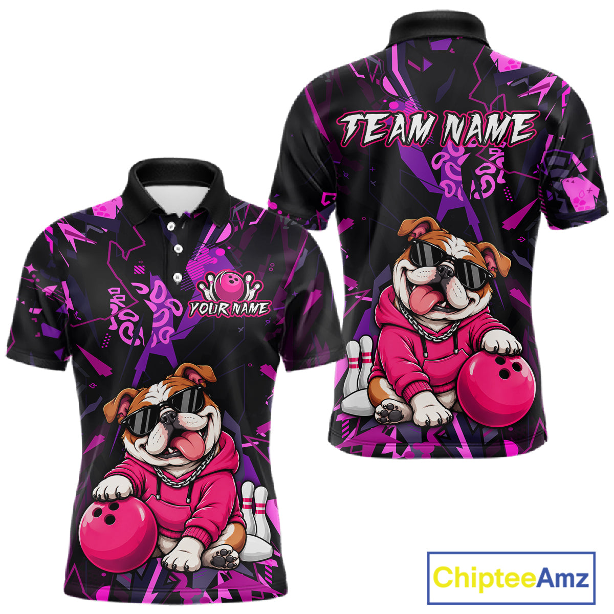Custom Funny Pink Bulldog Bowling Team Shirts Bowling Jersey for Men Bowling League Shirts HNT626