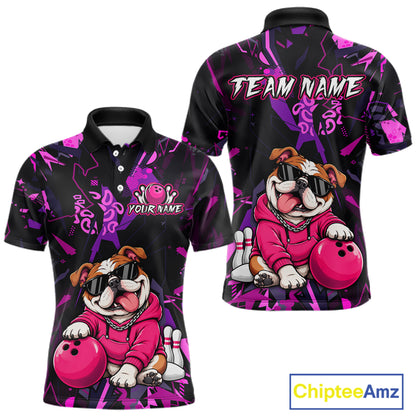 Custom Funny Pink Bulldog Bowling Team Shirts Bowling Jersey for Men Bowling League Shirts HNT626