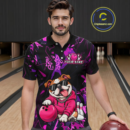 Custom Funny Pink Bulldog Bowling Team Shirts Bowling Jersey for Men Bowling League Shirts HNT626