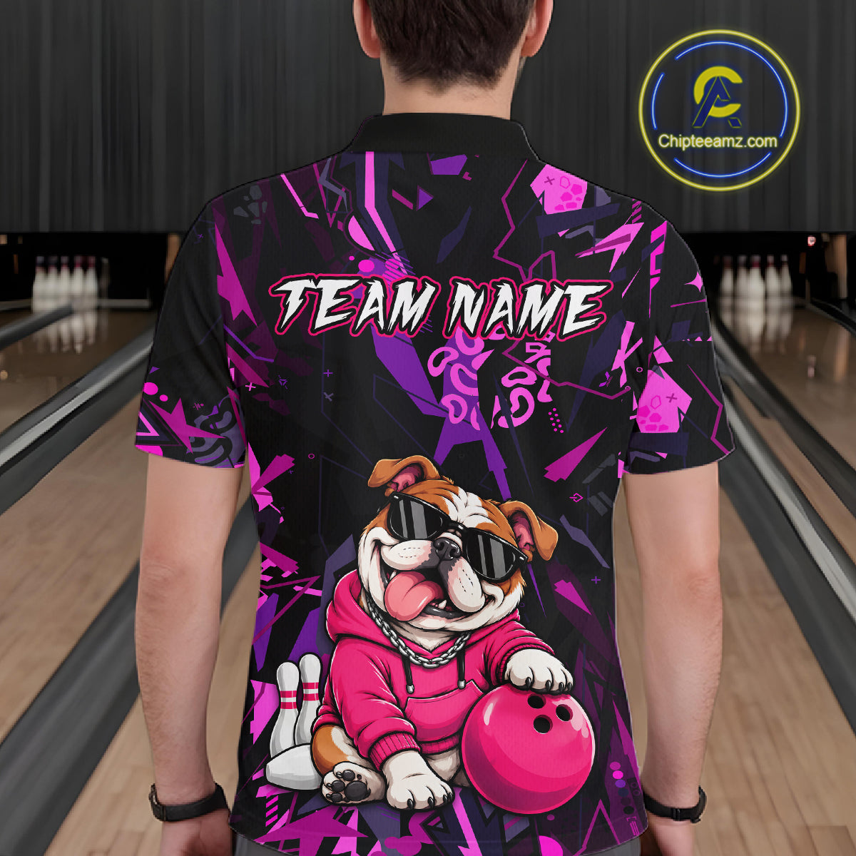 Custom Funny Pink Bulldog Bowling Team Shirts Bowling Jersey for Men Bowling League Shirts HNT626