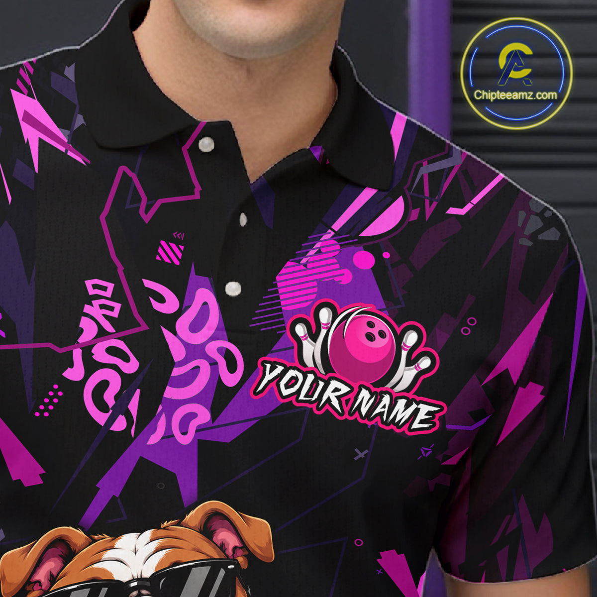 Custom Funny Pink Bulldog Bowling Team Shirts Bowling Jersey for Men Bowling League Shirts HNT626