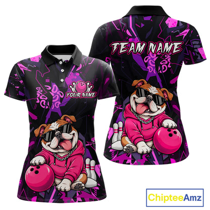 Custom Funny Pink Bulldog Bowling Team Shirts Bowling Jersey for Women Bowling League Shirts HNT626