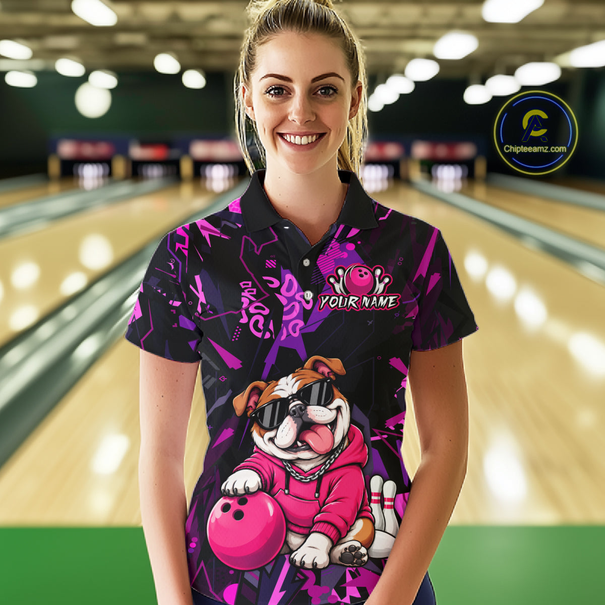 Custom Funny Pink Bulldog Bowling Team Shirts Bowling Jersey for Women Bowling League Shirts HNT626