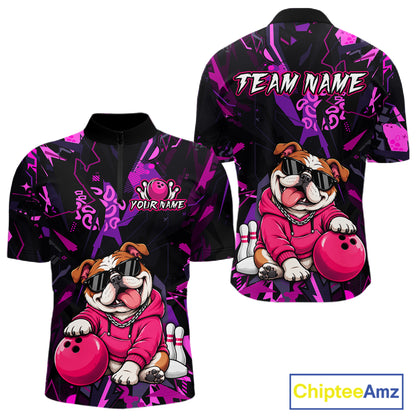 Custom Funny Pink Bulldog Bowling Team Shirts Bowling Jersey for Men Bowling League Shirts HNT626