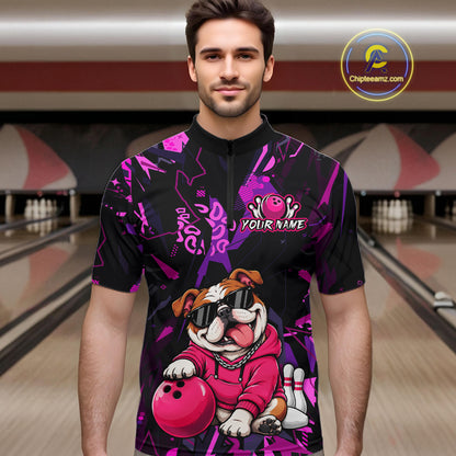 Custom Funny Pink Bulldog Bowling Team Shirts Bowling Jersey for Men Bowling League Shirts HNT626