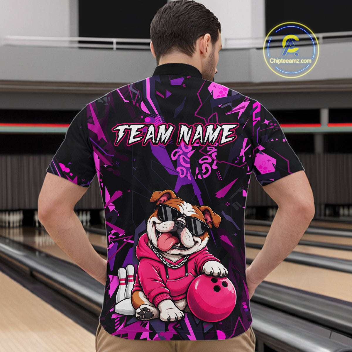 Custom Funny Pink Bulldog Bowling Team Shirts Bowling Jersey for Men Bowling League Shirts HNT626