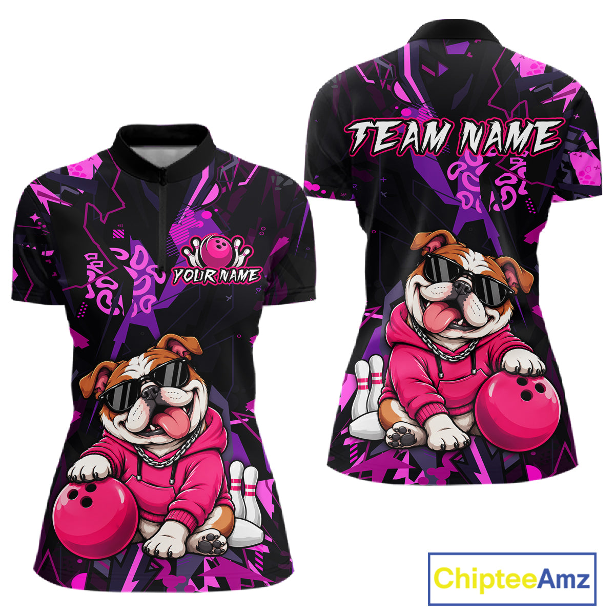 Custom Funny Pink Bulldog Bowling Team Shirts Bowling Jersey for Women Bowling League Shirts HNT626