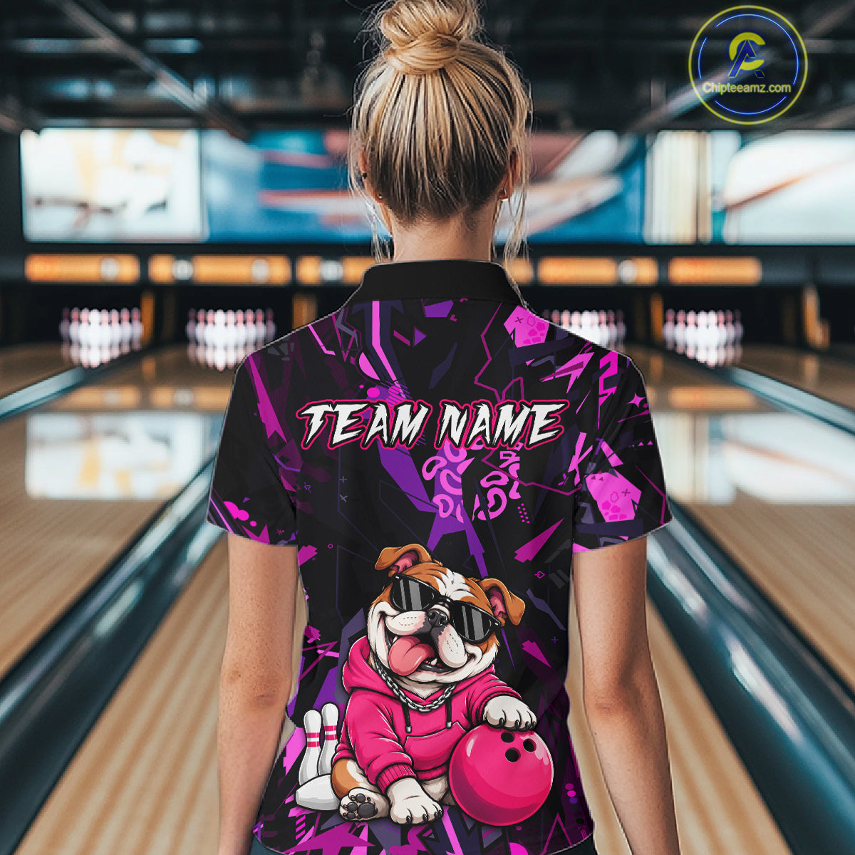Custom Funny Pink Bulldog Bowling Team Shirts Bowling Jersey for Women Bowling League Shirts HNT626