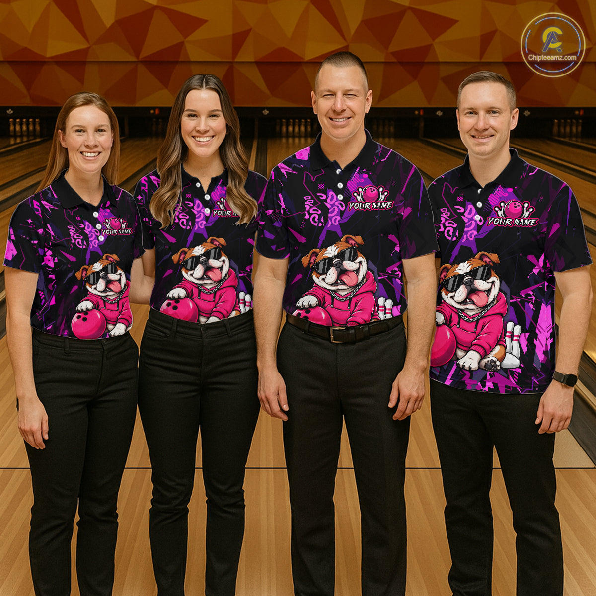 Custom Funny Pink Bulldog Bowling Team Shirts Bowling Jersey for Women Bowling League Shirts HNT626