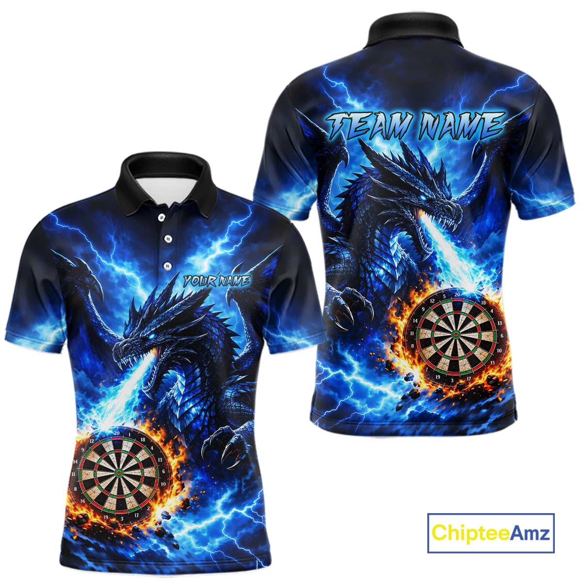 Custom Blue Flaming Dragon Dart Shirts for Men Dart Team Jerseys Dartboard League Shirt NNT338