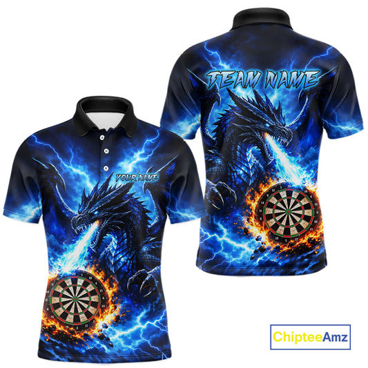Custom Blue Flaming Dragon Dart Shirts for Men Dart Team Jerseys Dartboard League Shirt NNT338