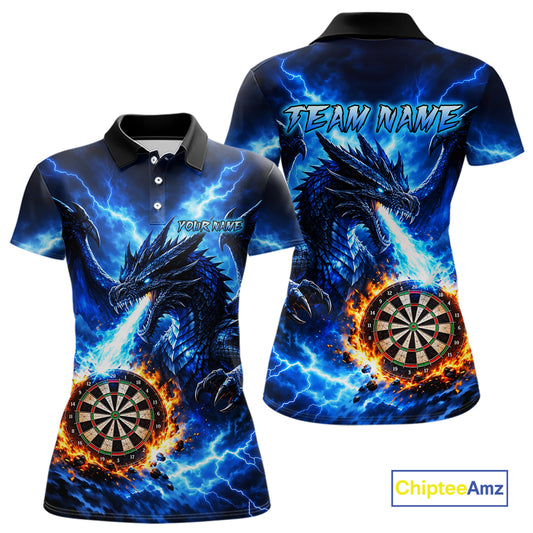 Custom Blue Flaming Dragon Dart Shirts for Women Dart Team Jerseys Dartboard League Shirt NNT338