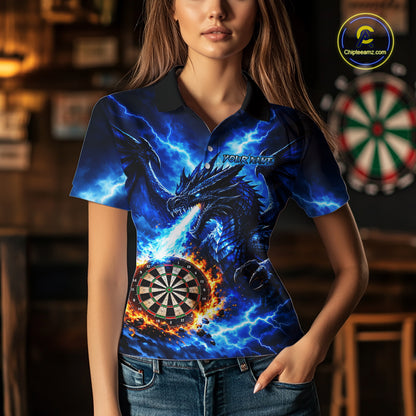 Custom Blue Flaming Dragon Dart Shirts for Women Dart Team Jerseys Dartboard League Shirt NNT338