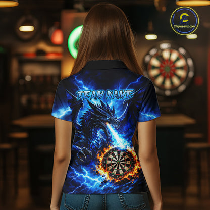 Custom Blue Flaming Dragon Dart Shirts for Women Dart Team Jerseys Dartboard League Shirt NNT338