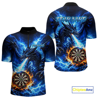 Custom Blue Flaming Dragon Dart Shirts for Men Dart Team Jerseys Dartboard League Shirt NNT338