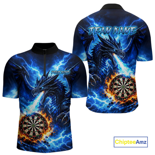 Custom Blue Flaming Dragon Dart Shirts for Men Dart Team Jerseys Dartboard League Shirt NNT338