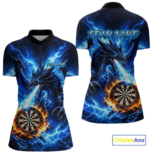 Custom Blue Flaming Dragon Dart Shirts for Women Dart Team Jerseys Dartboard League Shirt NNT338