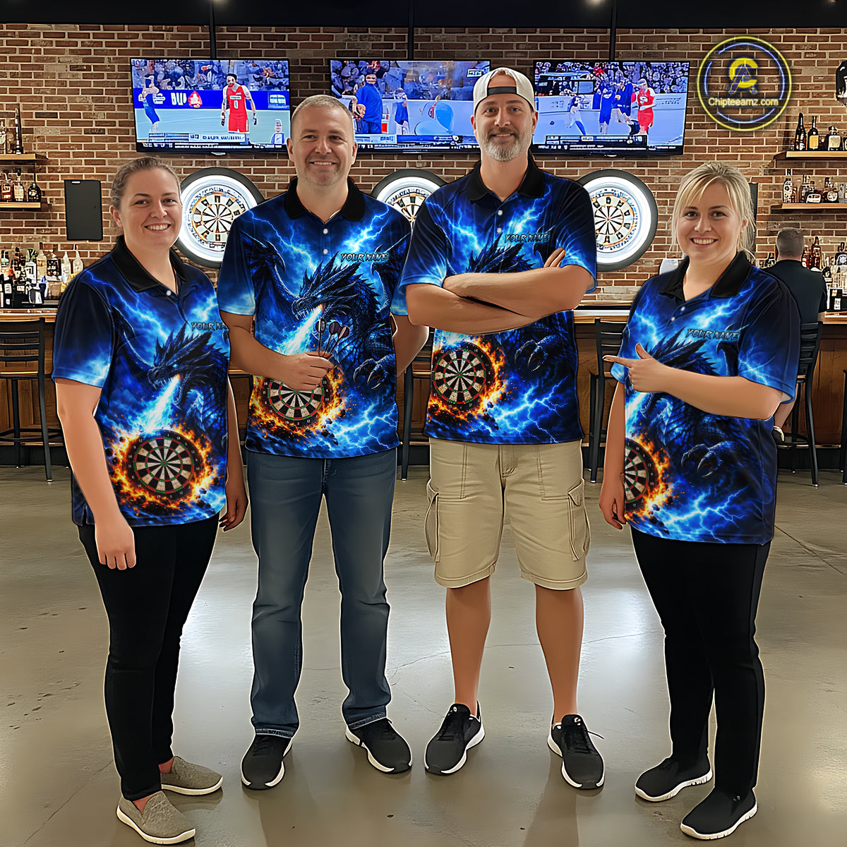Custom Blue Flaming Dragon Dart Shirts for Men Dart Team Jerseys Dartboard League Shirt NNT338