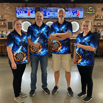 Custom Blue Flaming Dragon Dart Shirts for Men Dart Team Jerseys Dartboard League Shirt NNT338