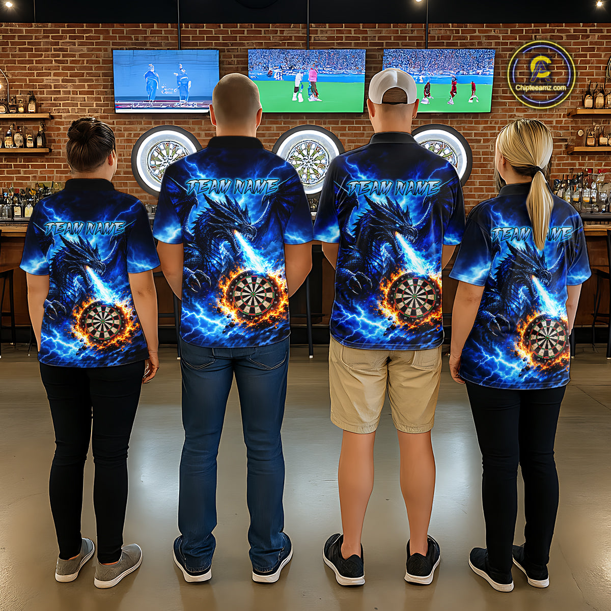 Custom Blue Flaming Dragon Dart Shirts for Women Dart Team Jerseys Dartboard League Shirt NNT338