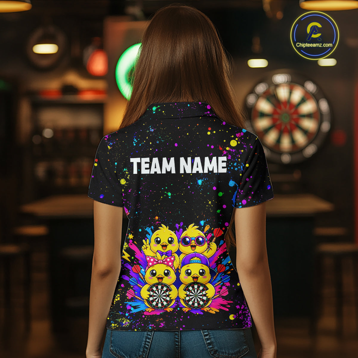 Custom Colorful Funny Chick Dart Shirts for Women Dart Team Jerseys Dartboard League Shirt NNT339