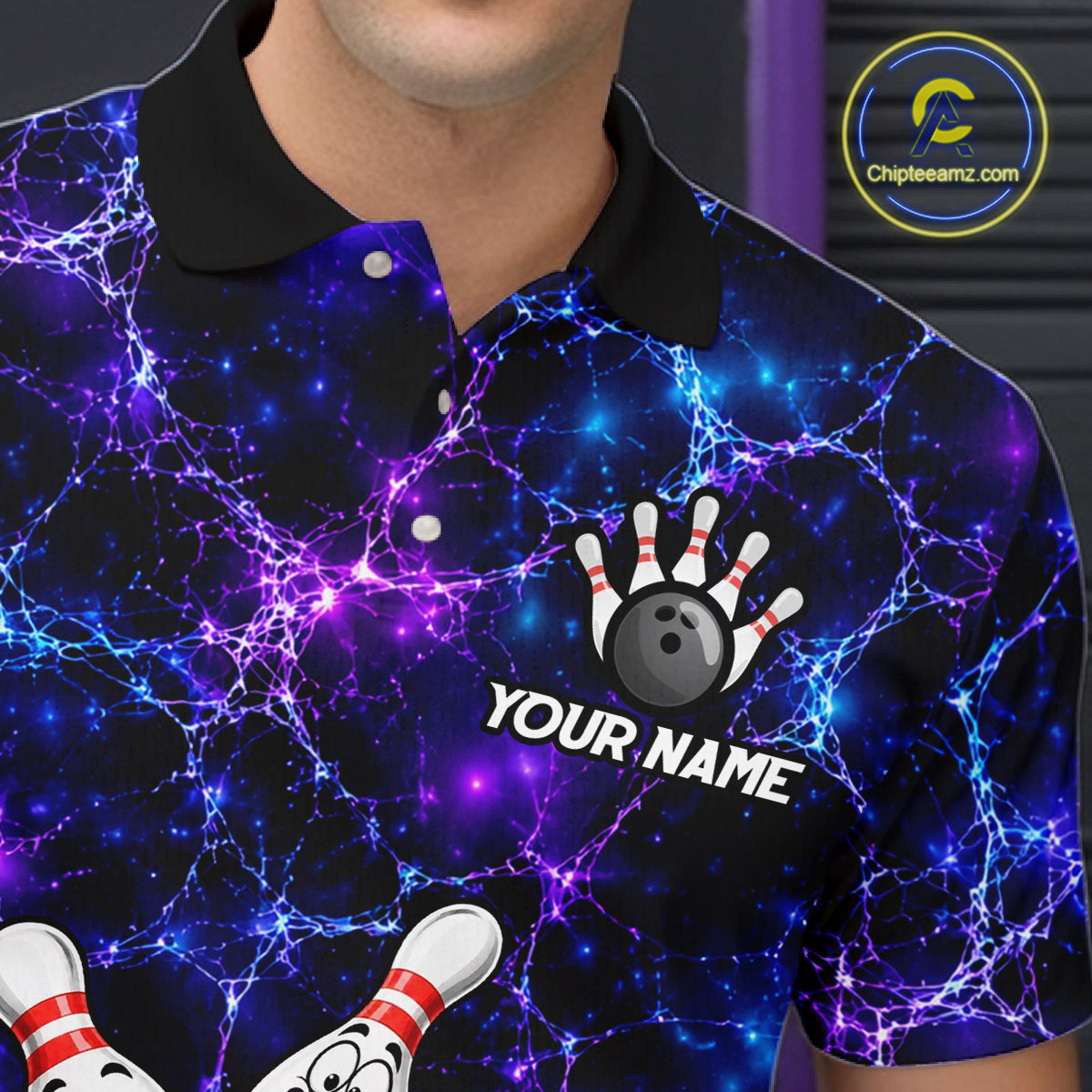 Purple Blue Funny Crown Bowling Ball and Pins Bowling Shirt, Bowling Team Shirts for Men HNT685