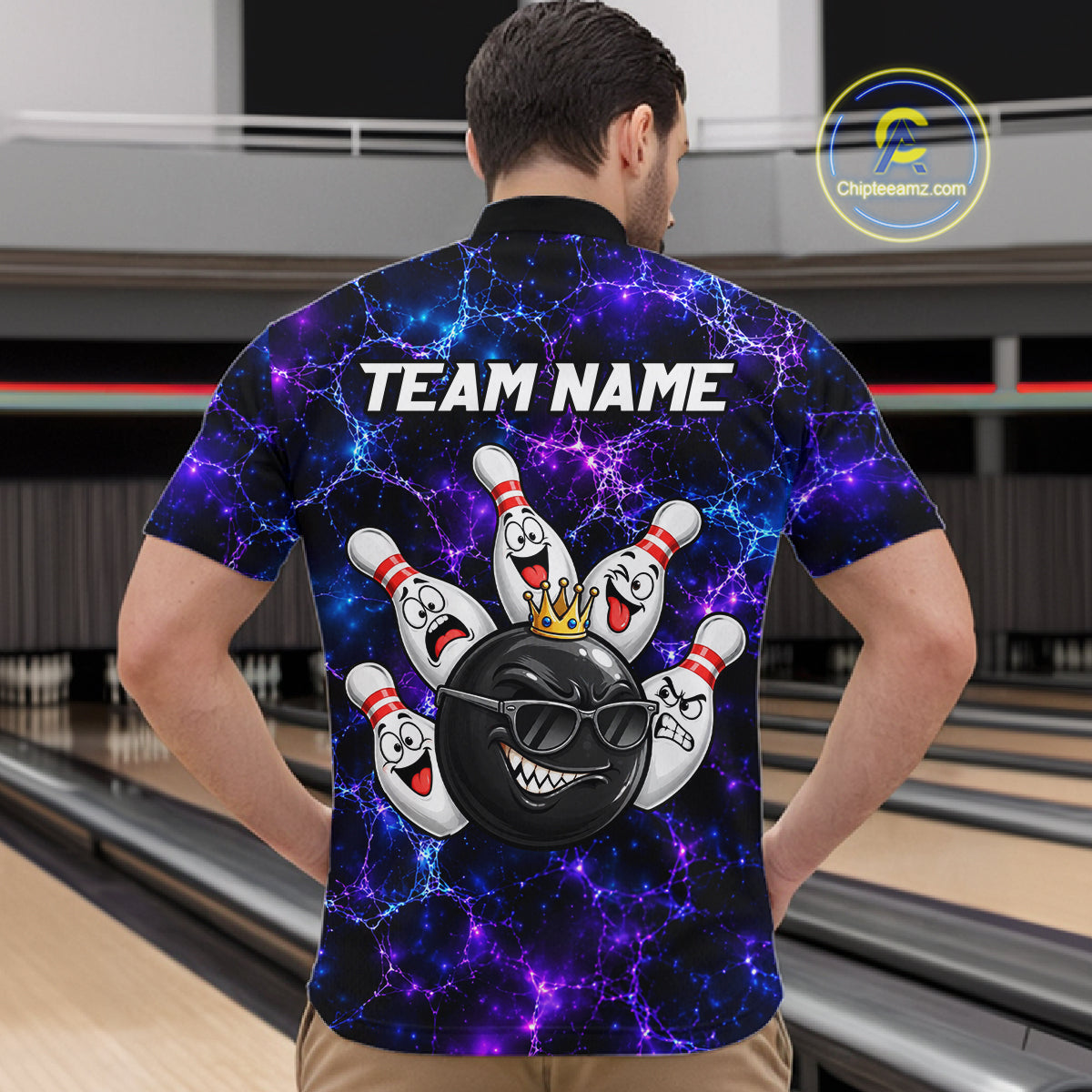 Purple Blue Funny Crown Bowling Ball and Pins Bowling Shirt, Bowling Team Shirts for Men HNT685