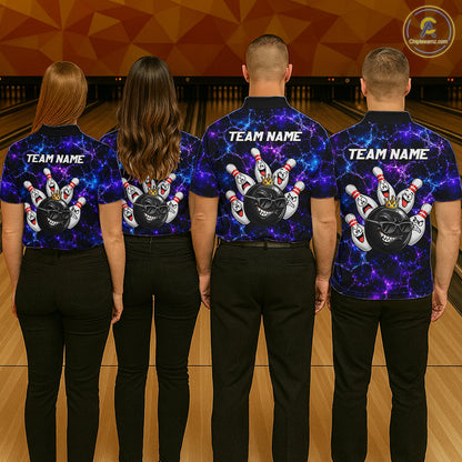 Purple Blue Funny Crown Bowling Ball and Pins Bowling Shirt, Bowling Team Shirts for Women HNT685