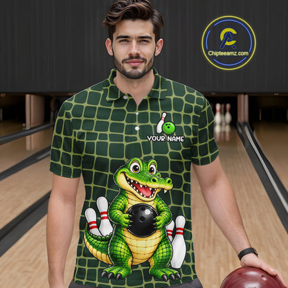 Custom Funny Alligator Bowling Team Shirts Bowling Jersey for Men Bowling Outfit Shirts HNT627