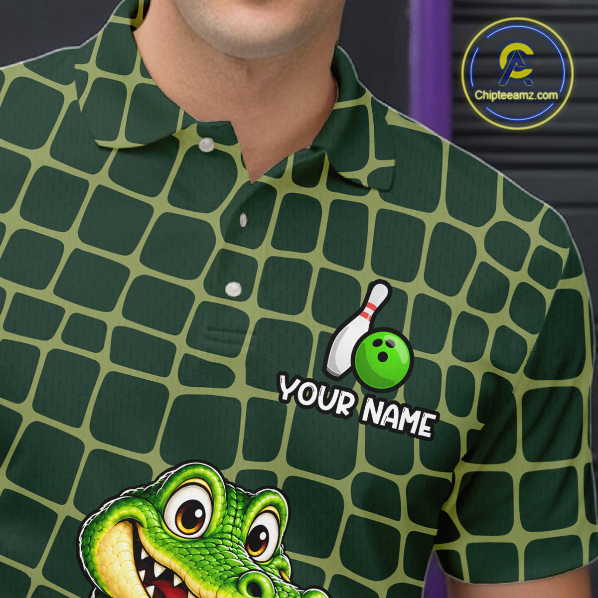 Custom Funny Alligator Bowling Team Shirts Bowling Jersey for Men Bowling Outfit Shirts HNT627