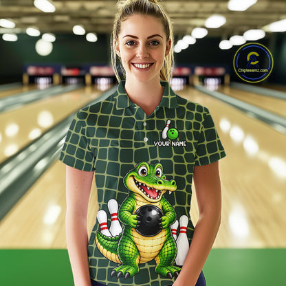 Custom Funny Alligator Bowling Team Shirts Bowling Jersey for Women Bowling Outfit Shirts HNT627