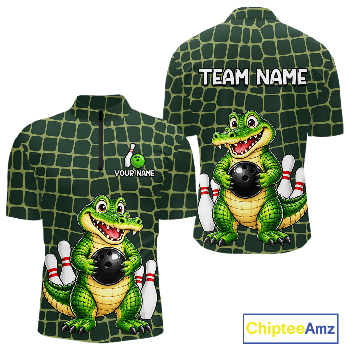 Custom Funny Alligator Bowling Team Shirts Bowling Jersey for Men Bowling Outfit Shirts HNT627