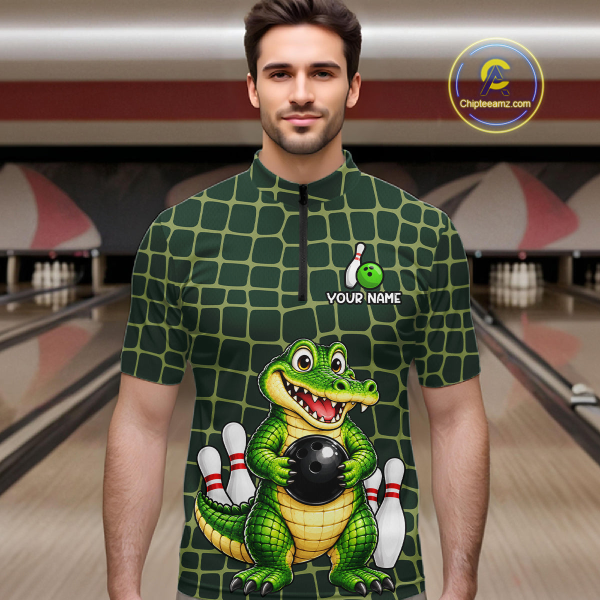 Custom Funny Alligator Bowling Team Shirts Bowling Jersey for Men Bowling Outfit Shirts HNT627