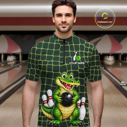 Custom Funny Alligator Bowling Team Shirts Bowling Jersey for Men Bowling Outfit Shirts HNT627