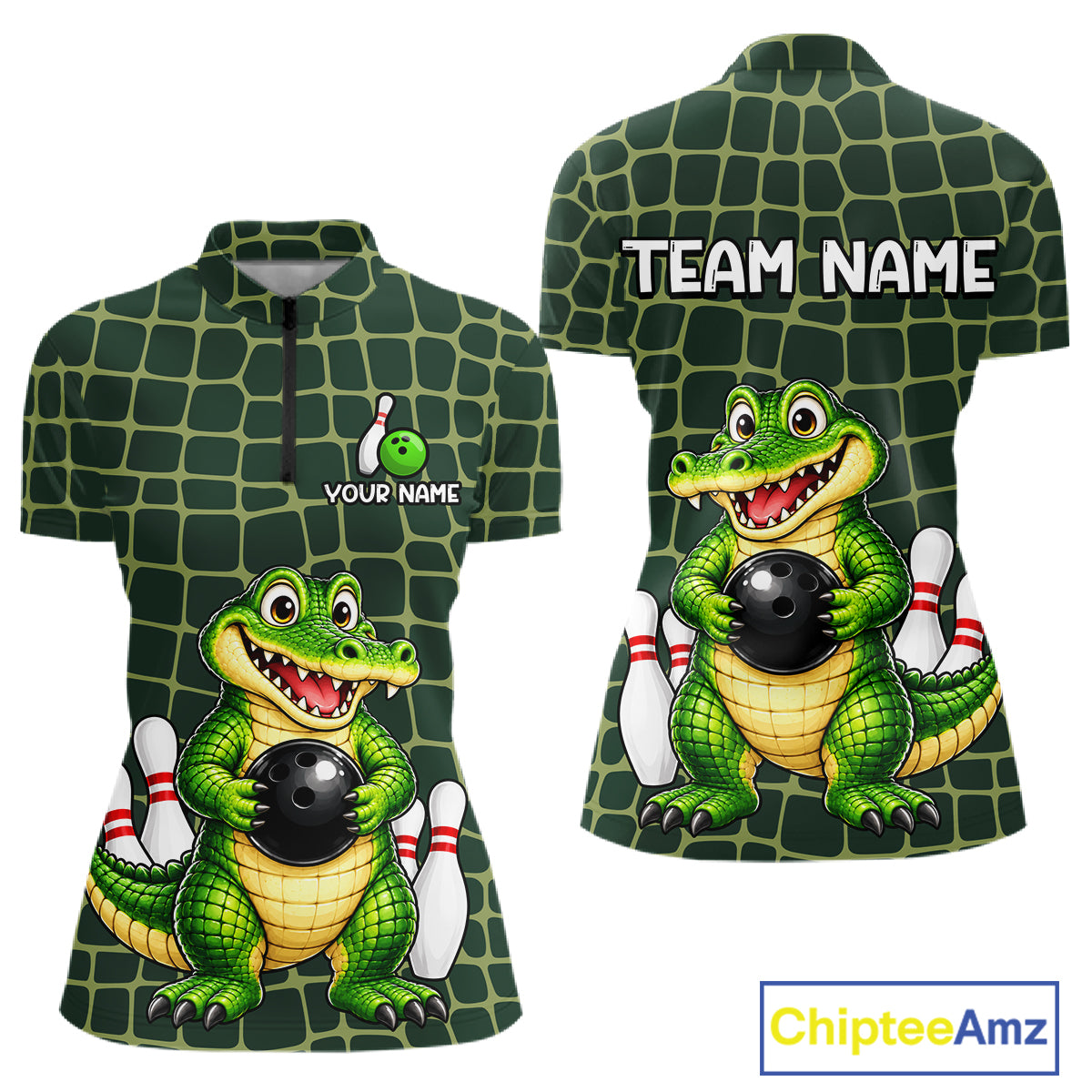 Custom Funny Alligator Bowling Team Shirts Bowling Jersey for Women Bowling Outfit Shirts HNT627