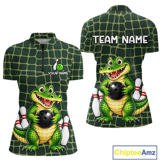 Custom Funny Alligator Bowling Team Shirts Bowling Jersey for Women Bowling Outfit Shirts HNT627