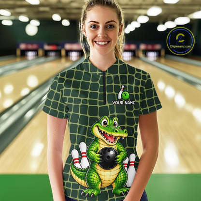 Custom Funny Alligator Bowling Team Shirts Bowling Jersey for Women Bowling Outfit Shirts HNT627