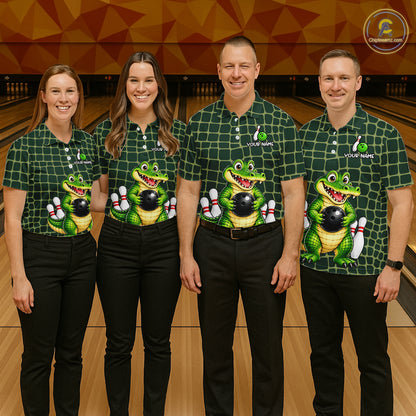 Custom Funny Alligator Bowling Team Shirts Bowling Jersey for Men Bowling Outfit Shirts HNT627