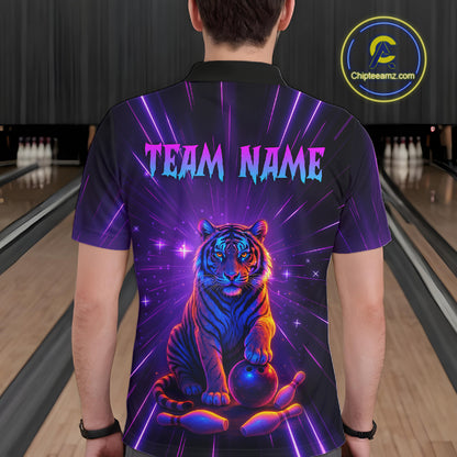 Custom Neon Tiger Bowling Jersey for Men Bowling Team Shirts Bowling League Polo & 1/4 Zip HNT154