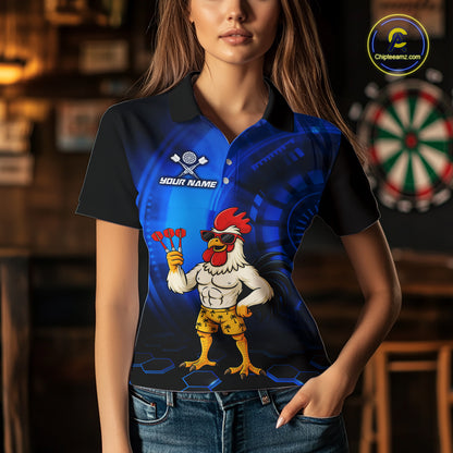 Custom Blue Funny Chicken Darts Shirt for Women Darts Team Jerseys Polo & 1/4 Zip Dart League NNT131