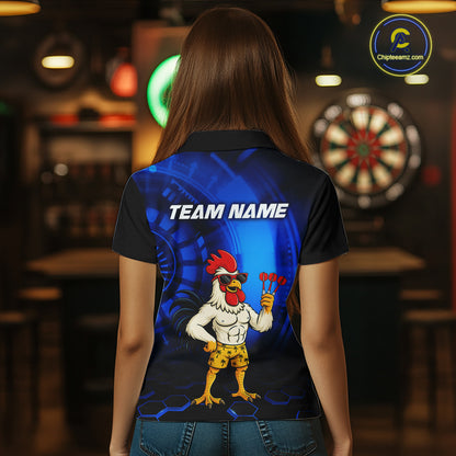Custom Blue Funny Chicken Darts Shirt for Women Darts Team Jerseys Polo & 1/4 Zip Dart League NNT131