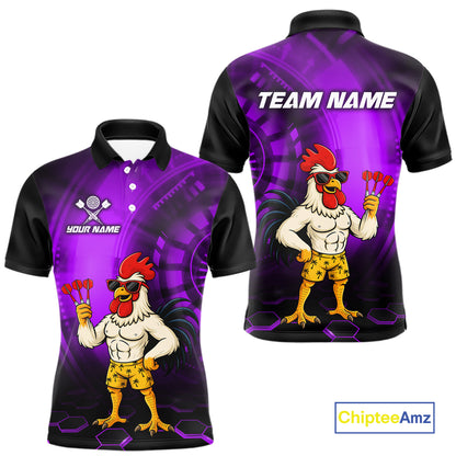 Custom Purple Funny Chicken Darts Shirt for Men Darts Team Jerseys Polo & 1/4 Zip Dart League NNT131