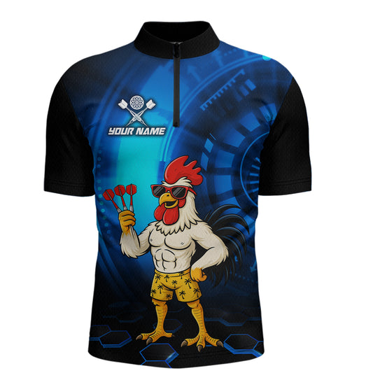 Custom Blue Funny Chicken Darts Shirt for Men Darts Team Jerseys Polo & 1/4 Zip Dart League NNT131